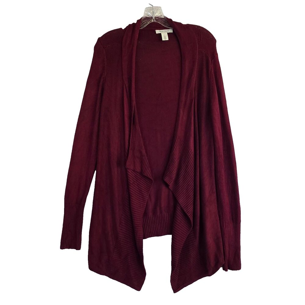 White House Black Market Maroon Waterfall Open-Front Cardigan, Size Small